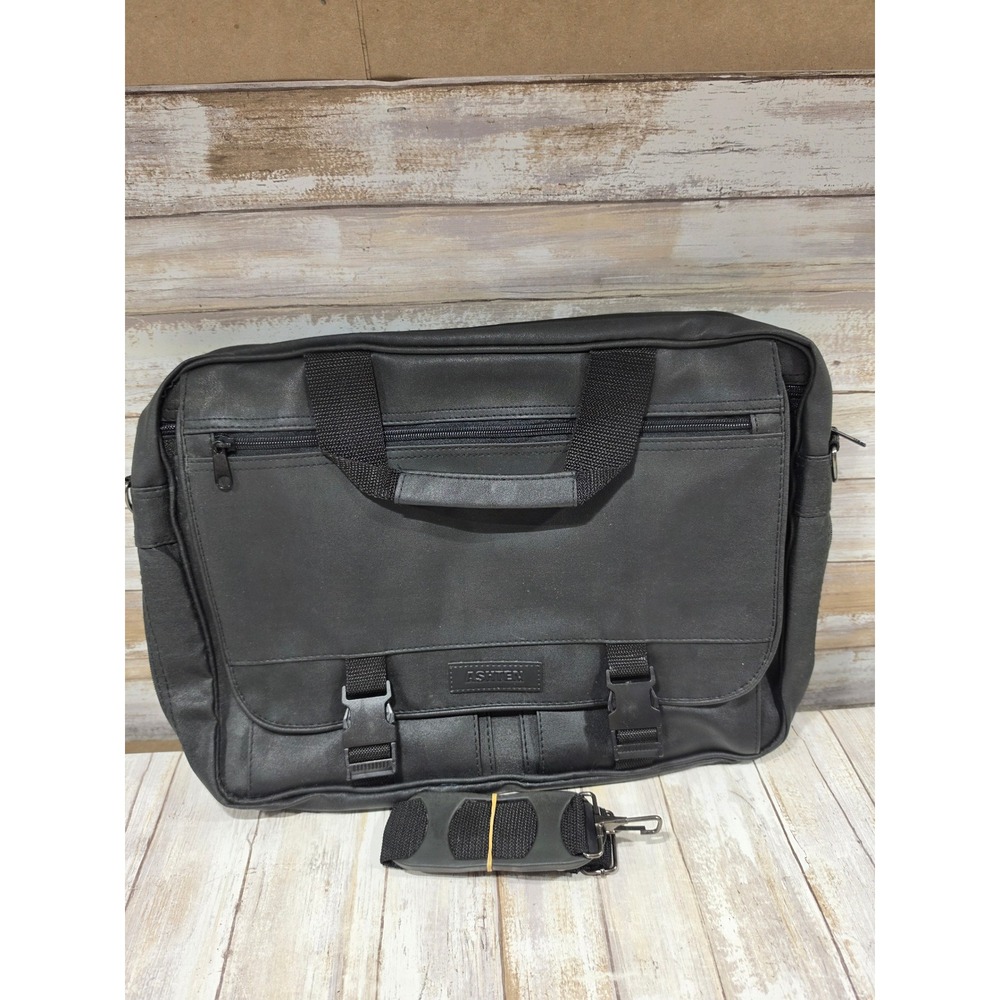Ashten Black Faux Leather Laptop Messenger Bag Briefcaseโ with Shoulder Strap